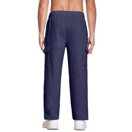 Deyeek Mens Cargo Sweatpants Open Bottom Fleece Lined Pants with Pockets Sweat Pants for Men Loose Fit Gym Workout Sweats Navy Blue