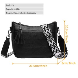Valleycomfy Shoulder Bag Women's Handbag Small Crossbody Bag PU Leather Shoulder Bag for Women Leather PU Crossbody Bag Women's Wide Strap, black
