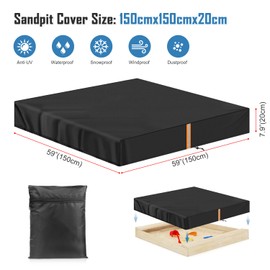 VANSHEIM Sandbox Cover Square Waterproof Sand Pit Cover with Drawstring Sandbox Canopy Protective Cover Sandpit Pool Canopy Small Bath Cover Dustproof UV Protection Sandpit Pool Cover 150x150x20cm