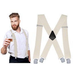 Febcraft Men's Suspender with Strong Clips 2 Inch Wide Suspenders for Men Heavy Duty, Adjustable Men Suspenders for Jeans(White)
