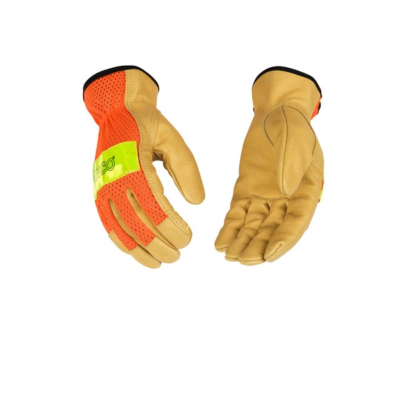 Kinco Work Glove, High Visibility Orange Nylon Mesh & Grain