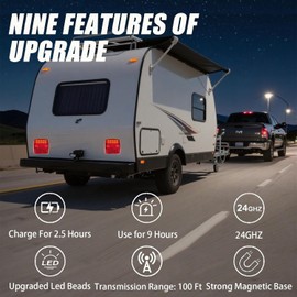 Wireless Trailer Lights Magnetic, upgrade Rechargeable Wireless Trailer Tow Lights LED Kit, IP65 Waterproof, 10-Hour Battery Life, 100 FT Signal Synchronization for Towing Truck Camper RV Boat