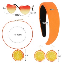 BOFUNX Orange Headband + Orange Slice Earrings + Orange Disc Necklace + Heart Glasses, Fruit Orange Costume Fancy Dress Costume for Carnival Theme Party Cosplay