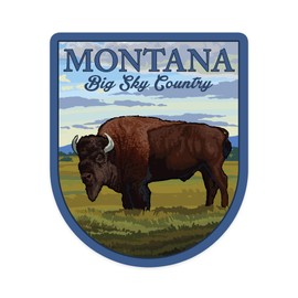 Die Cut Sticker Montana, Big Sky Country, Bison Scene, Contour Vinyl Sticker 3 to 6 inches, (Waterproof Decal for Cars, Water Bottles, Laptops, Coolers), Large