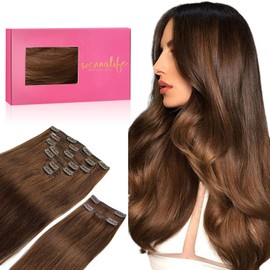 WENNALIFE Clip in Hair Extensions, 150g 16 Inch 9pcs Chocolate Brown Human Hair Extensions Thicker Clip in Hair Extensions Real Human Hair Clip Set Double Weft