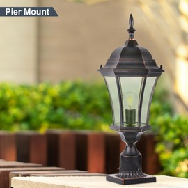 GOALPLUS Outdoor Post Light Fixture with Pier Mount for Yard 24" High 60W Post Lantern for Driveway Antique Bronze Post Lamp with Clear Seeded Glass, 2 Pack, LM4610-M-2P