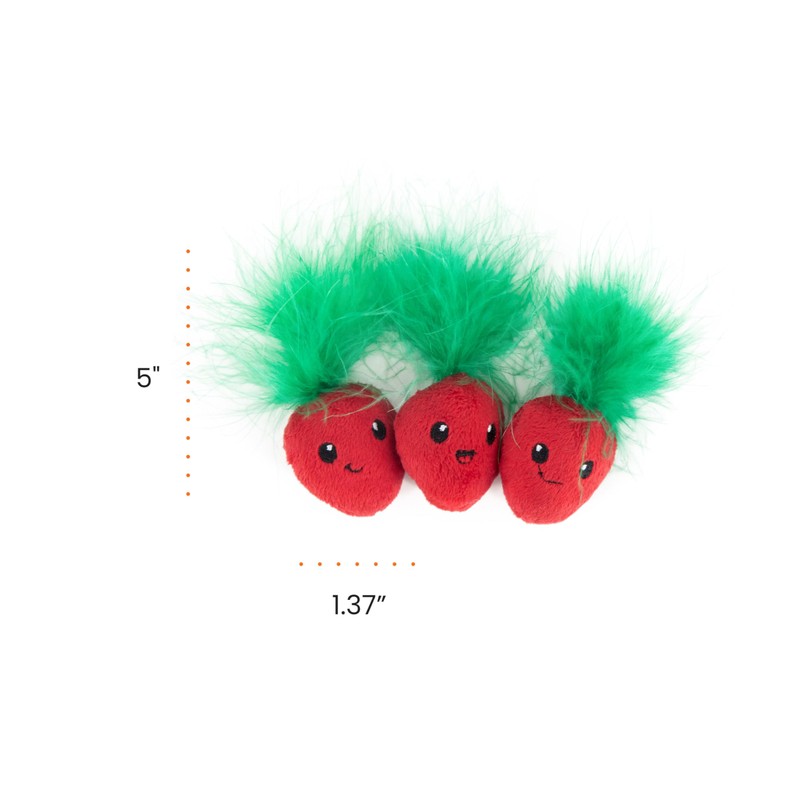 Catstages Strawbabies 3-Pack Catnip Cat Toys for Dental Health, Feather