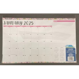 Jot-2025-Large Monthly Desk Pad Calendar -11" Tall x 17"Long- Pink Floral Border