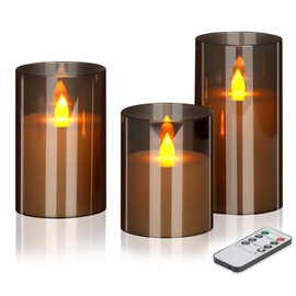 wemarry Flameless Candles 4" 5" 6" Set of 3 Acrylic Glass Pillars 3" Diameter Battery Operated Flickering Candles Include 8-Key Remote with Timer Function 400+ Hours (Gray, 3 Pack)