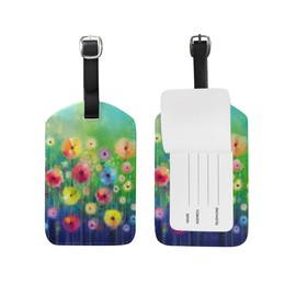 Set of 2 Luggage Tags Spring Abstract Flowers Suitcase Labels Travel Accessories