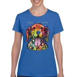 Dean Russo Labrador Retriever T-Shirt Love Pet Dog is Love Women's Tee Blue Medium