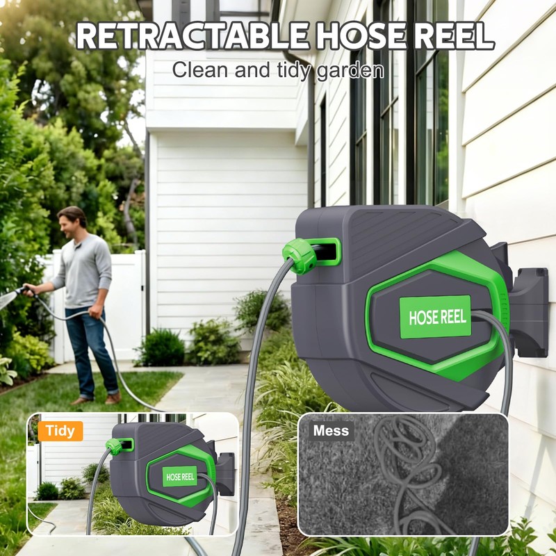 ALAIAL Retractable Garden Hose Reel, 1/2 in x 100 Ft,