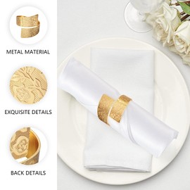 Napkin Rings Set of 12, Irregular-Shaped Metal Napkin Holders with Rose Patterns for Wedding Dining, Holiday Table Decor, Perfect for Home Chefs & Party Planners（Gold）