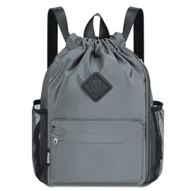 WANDF Drawstring Backpack Sports Gym Bag with Shoes Compartment, Water-Resistant String Backpack Cinch for Women Men(Small,Grey)