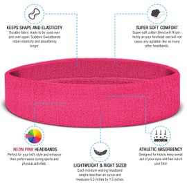 Suddora Toddlers Headbands, Sports Sweatbands for Kids, Non-Slip and Lightweight Fabric Bands for Youth Basketball, Soccer, and Tennis, Moisture-Wicking Bands for Cosplay & Costumes, Neon Pink