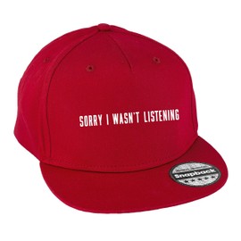 Hippowarehouse Sorry I Wasn't Listening Snapback hat Premium Printed 5 Panel Flat Peak Cotton OneSize Adults Classic Red
