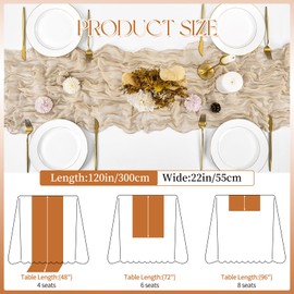 8 Pack Beige Cheesecloth Table Runner 120 Inch 10FT Spring Boho Rustic Sheer Gauze Cheese Cloth Table Runner for Wedding Baby Shower Birthday Party Table Decor