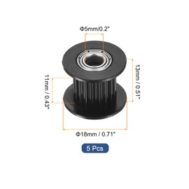 MECCANIXITY 2GT Idler Pulley 20 Teeth 5mm Bore Aluminum Timing Pulley Wheel for 10mm Width 20T Timing Belt for 3D Printer, CNC, Timing Belt-5 Pcs Black