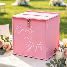 Pink Large Card Box with Lock, Wedding Card Boxes for Reception