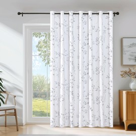 Beauoop Floral 100% Blackout Curtains 84 Inch Length 1 Panel for Patio Sliding Door Extra Wide Grey White Flower Patterned Divider Room Darkening Thermal Soundproof Grommet Window Drapes,100x84, 1 set