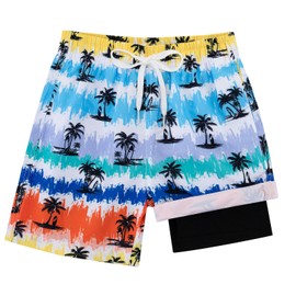 westwolf Black Palm Bathing Suits with Compress Big Boy Board Shorts Size 10-12T Boy's Yellow Sky Blue Stripe Swim Trunks Holiday Beach Swimming Shorts Kids Beach Swimwear Large