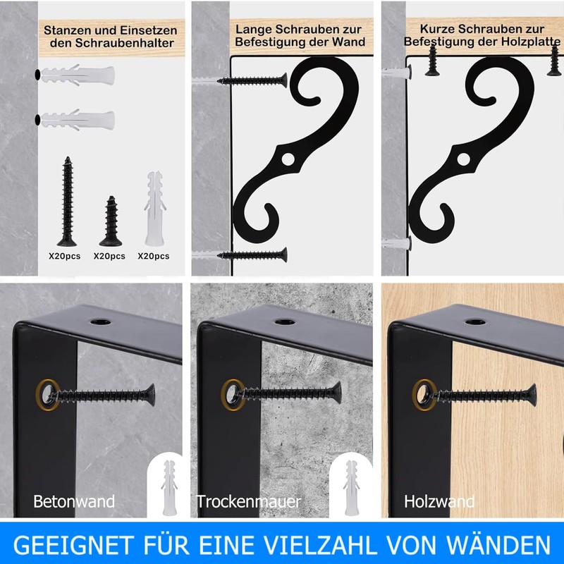 EOGRFW Pack of 6 Shelf Brackets Black Metal