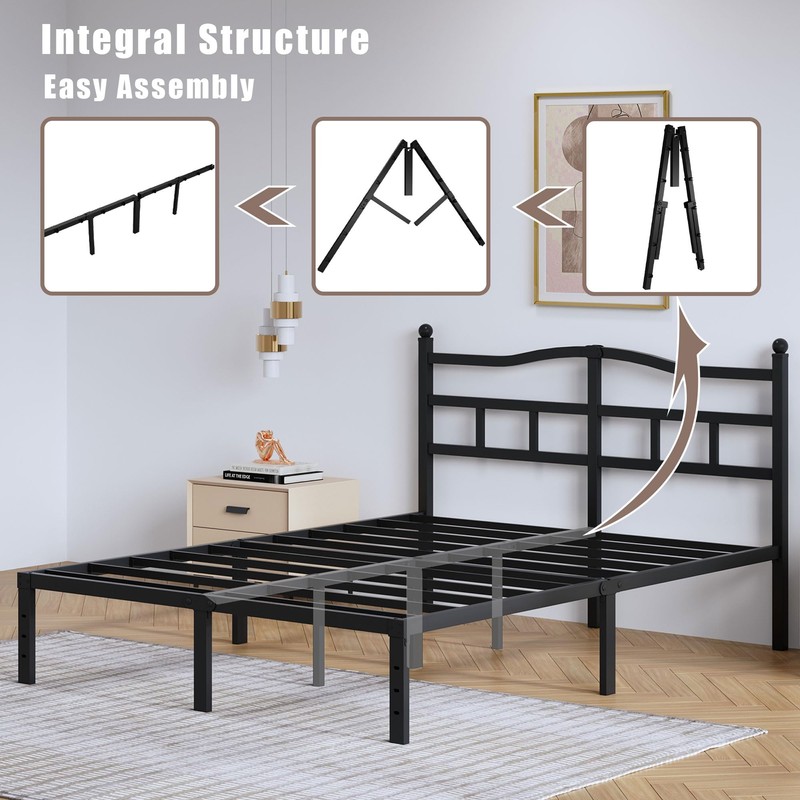 SHOANED Metal Bed Frame with Headboard - 14 Inch King