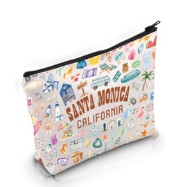 VAMSII California Vacation Gift Santa Monica California Makeup Bag Welcome to California Cosmetic Bag California Souvenir Merch (Santa Monica California M)