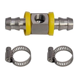 GlowShift 1/2” Fuel Line Fuel Pressure Barbed Push Lock T-Fitting Adapter - 1/8-27 NPT Sensor Port - 304 Stainless Steel - Fits Hose with 12.7mm ID Inner Diameter - Includes Clamps
