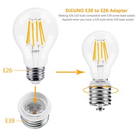 DiCUNO E39 to E26 Adapter, Mogul E39 to Standard E26 Screw Base Light Bulb Socket Reducer Converter, Maximum 200W and 165℃ Heat Resistant, Lamp Socket Adapter, 4-Pack