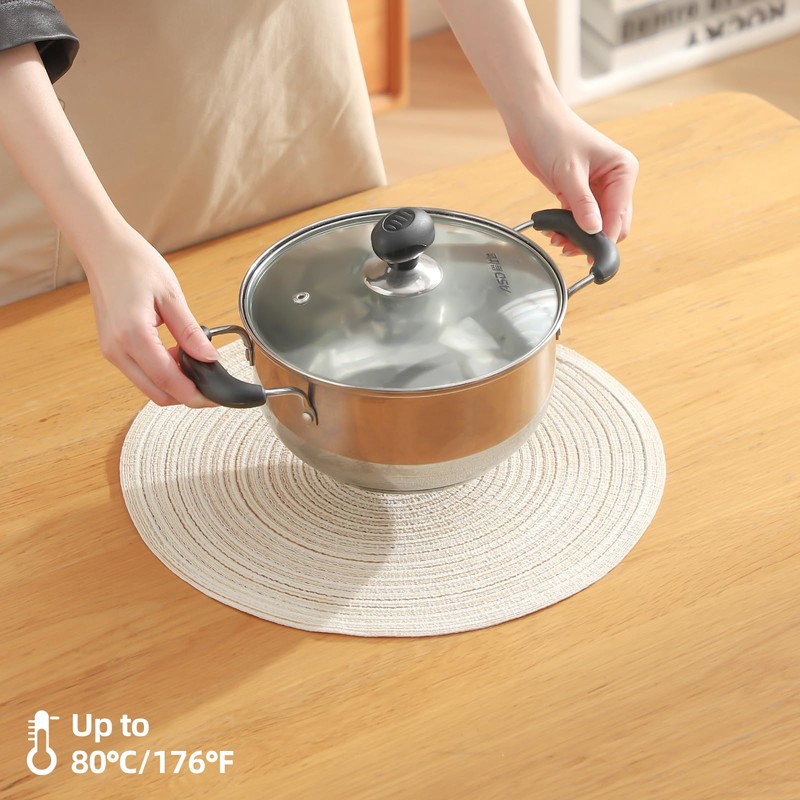 HANRONG Round Cotton Placemats Set of 6 Washable Round Placemat