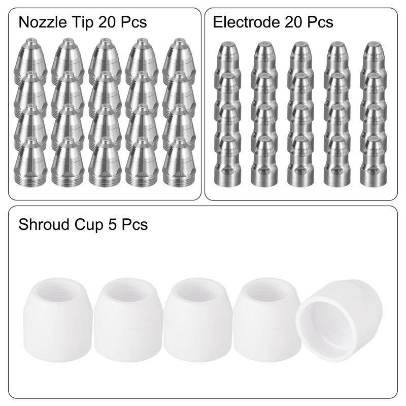 sourcing map 45pcs P80 Plasma Cutter Nozzle Electrodes and Shroud