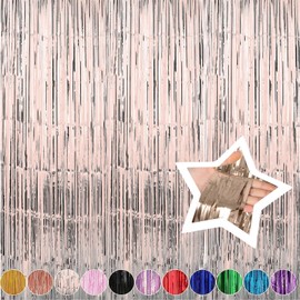 80inchx40inch Silver foil Fringe Background - Reflective Wire foil Curtain Photo Booth Background, Suitable for Birthday Wedding Holidays with celebratory Bachelor Party Decorations (Champagne golden)