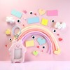 ZGLUZP Pink Cute Plush Photo Card Holder with Key Ring,