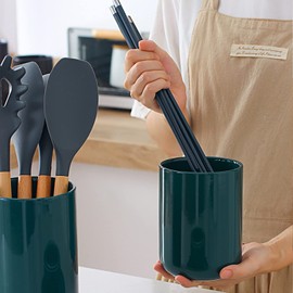 Ceramic Utensil Holder, Black Kitchen Utensil Holder for Countertop, Large Utensil Pot, Modern Cooking Utensil Holder, Kitchen Spatula Holder, Farmhouse Kitchen Decoration for (Green, L)