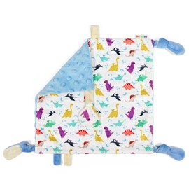 Dr.Rapeti Tag Security Blanket for Baby Infant Toddler Kid 10x10inches Washable Sensory Toy Lovey Appease Blanket (Dinosaur)