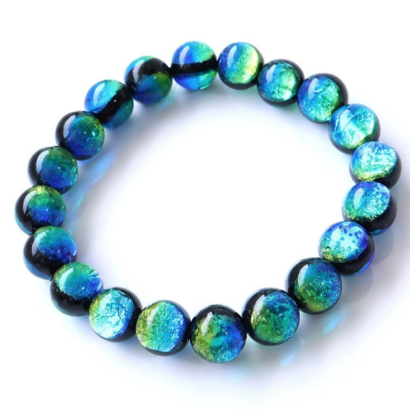 Gold Stone Luminous Keramarin Firefly Glass Bracelet, 0.4 inches (10