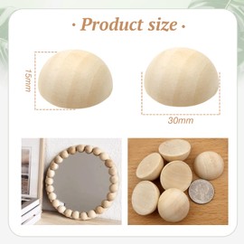 TOAOB 30pcs Half Wooden Beads Natural Unfinished Wooden Half Craft Balls 30mm Split Round Hemisphere Wood Ball for Painting DIY Jewellery Making Art Crafts Assortments