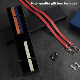Ezindraw 4 PCS Eyeglass Chains for Women, Men,Premium Leather Eyeglass Lanyards, Sunglass Holders, Mask Lanyard Chains Set, Red, Blue, Brown, Grey, Premium Packaging
