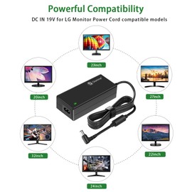19V for LG TV Monitor Power Cord Replacement, 19Volts DC Power Supply Adapter for LG Electronics Monitor 32" 27" 24" 23" 22" 20" 19" LCD LED HD TV Monitor Widescreen.