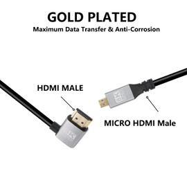 RIIEYOCA 90 Degree Right Angle UHD 8K Micro HDMI Male to HDMI Male 48Gbps High Speed 2.1 Cable Supports 8K @ 60Hz, 1080p, ARC, 3D, for DVR, HDTV, (Right Angle, 1m)