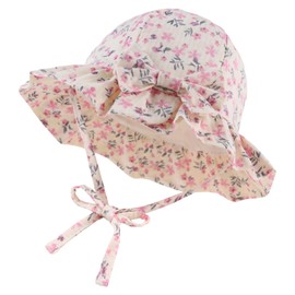 XIAOHAWANG Summer Hat Baby Girl UV Protection Sun Hat Baby Summer Hats Cotton with Bow and Ties, Pink flowers