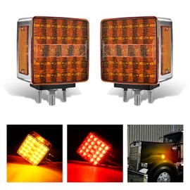 Nilight Square Double Face Fender Pedestal Light 2PCS 52LED Amber Red Brake Turn Marker Tail Light w/ 3 Studs Mount for Mack Kenworth Freightliner Truck Towing Trailer