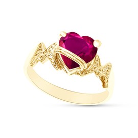 AFFY Heart Shape Simulated Ruby In 14K Yellow Gold Over 925 Sterling Silver Ring Size 8