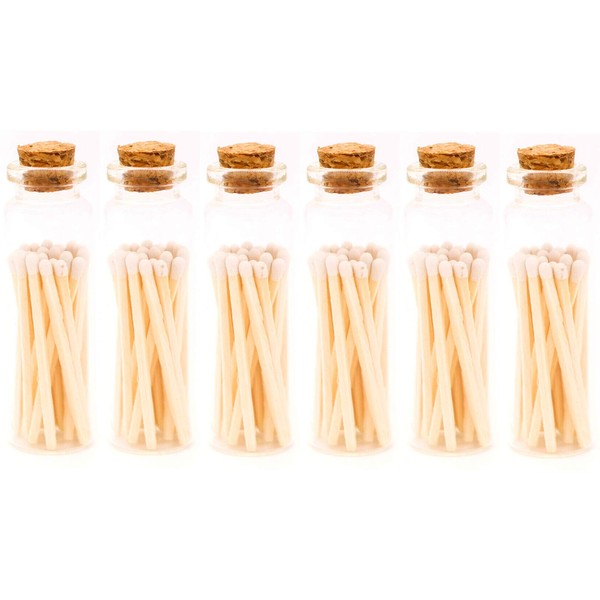 River Birch White Tip Matches in Jar with Striker - Decorative Home Matches with Glass Match Holder - Wooden Match Sticks for Candles - Set of 6 Jars with Safety Matches - 2 Inches, 120 Matches