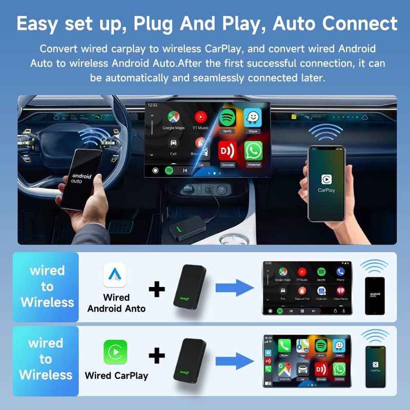 CarlinKit 5.0 2-in-1 Wireless Adapter for CarPlay&Android Auto Wireless Dongle,Stability