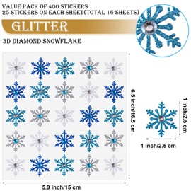 Outus Snowflake Dimensional Stickers Christmas 3D Snowflake Stickers Diamond Snowflake Decoration Stickers for Christmas Holiday Envelopes Winter Decoration Crafts, 4 Colors(400 Pieces)