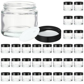 30 Pcs 2 oz Clear Glass Jars with Black Lids Leakproof Round Airtight Jars Empty Cosmetic Jars with Inner Liners Lid for Candle Making Storing Lotions Spice Powder Liquid Sample Makeup (Black,clear)