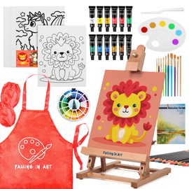 Falling in Art 52Pcs Acrylic Paint Set with Table Easel, Art Painting Kit with Acrylic Paints, Canvas Panels, Paintbrushes, Canvas Supplies Kit for Kids, Adults, Beginners, and Artists, Red