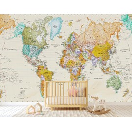 Dingdanbao Dingdanbao World Map Wallpaper, Geographical Topics 3D Mural, Self Adhesive Removable Peel Stick Murals, Large Waterproof Wallpaper for Living Room Bedroom Playroom Wall Decors 79" Wx55 L-PVC